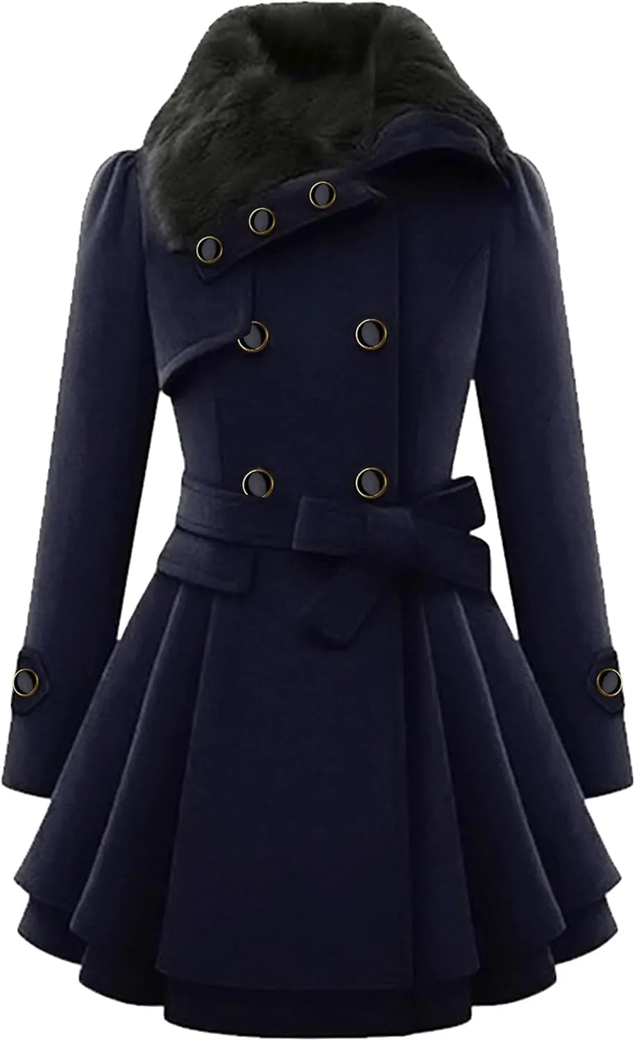 WIWIQS Womens Double Breasted Outwear Coat Lapel Long Winter Peacoats Fashion Warm Trench Coat with Belt