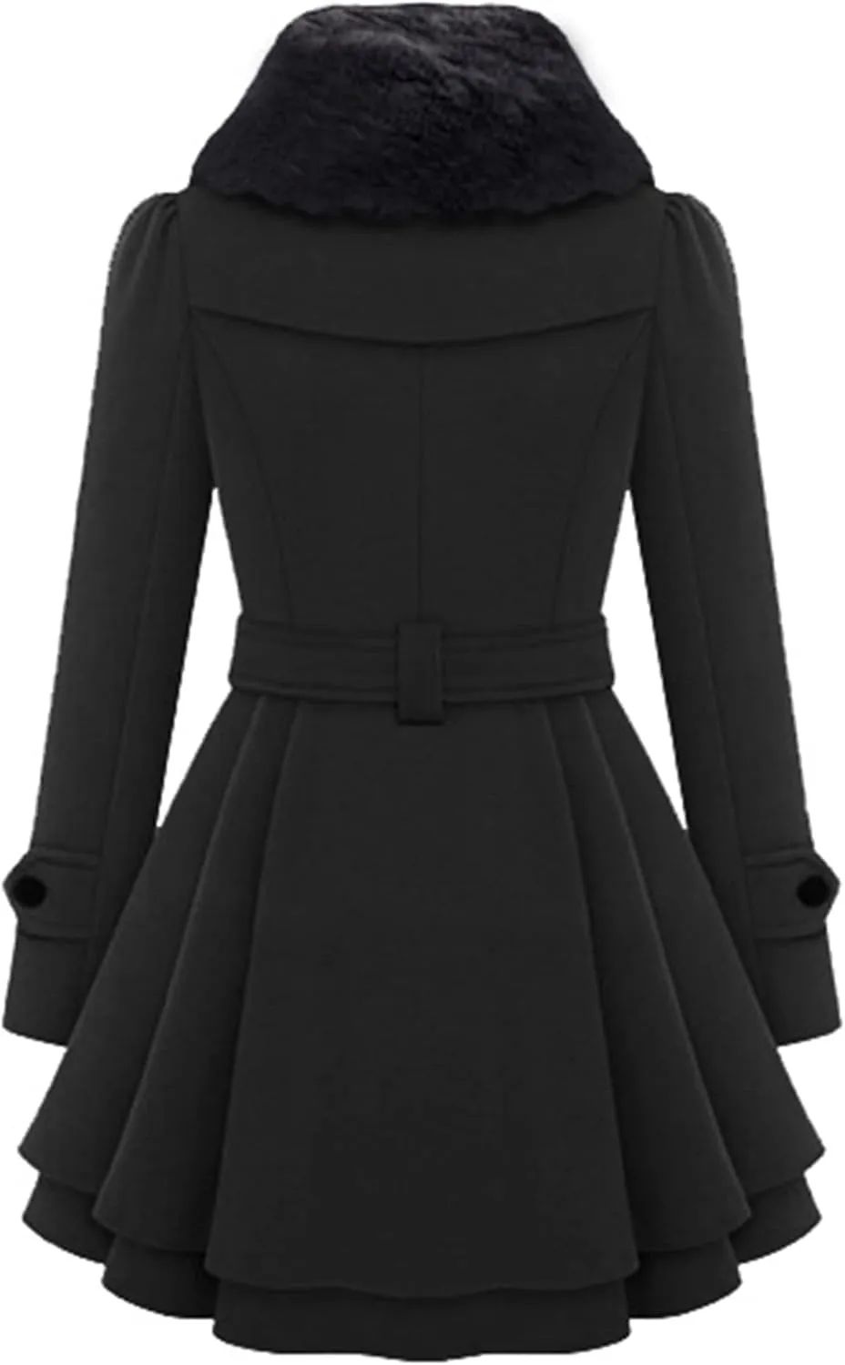 WIWIQS Womens Double Breasted Outwear Coat Lapel Long Winter Peacoats Fashion Warm Trench Coat with Belt