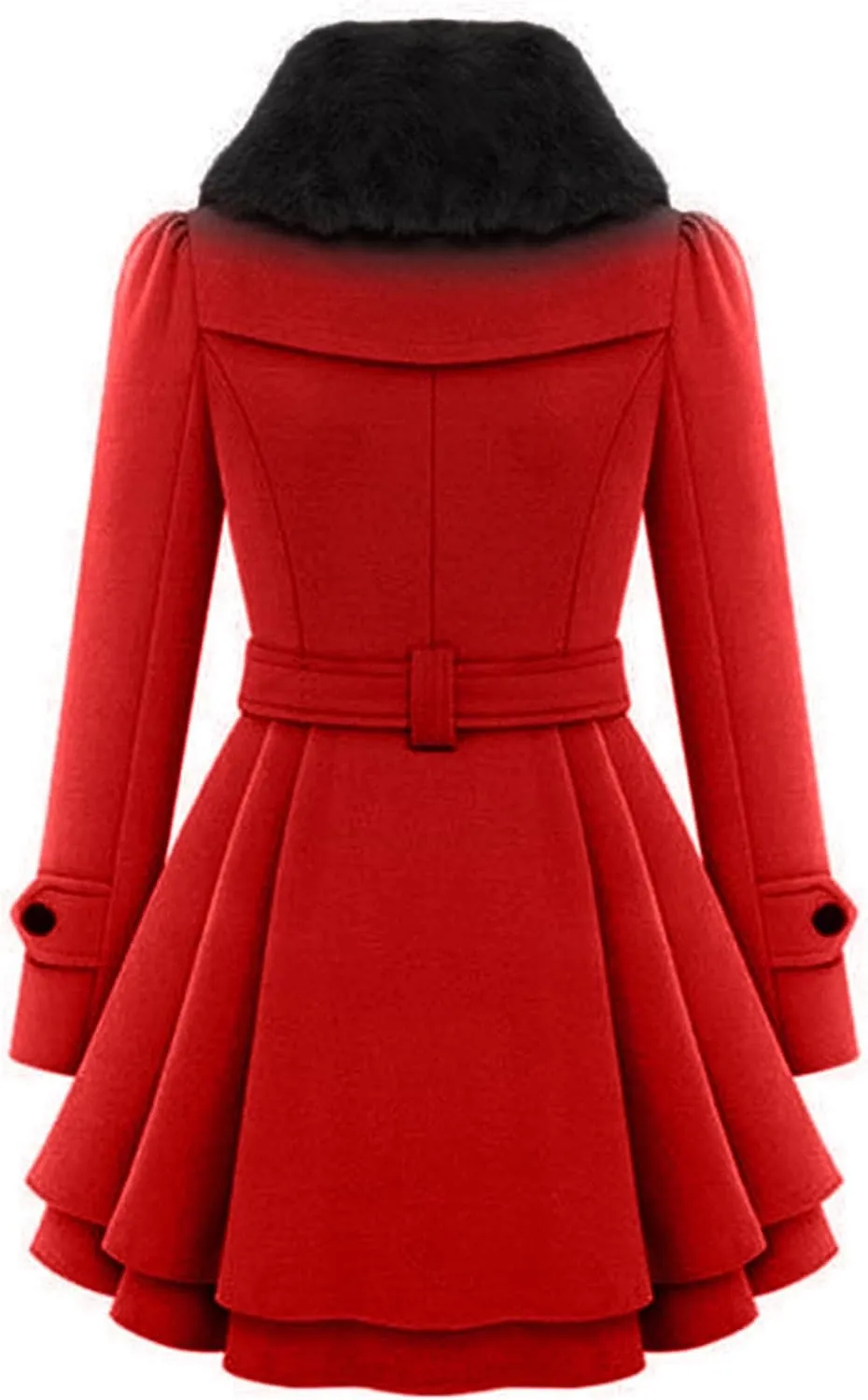 WIWIQS Womens Double Breasted Outwear Coat Lapel Long Winter Peacoats Fashion Warm Trench Coat with Belt