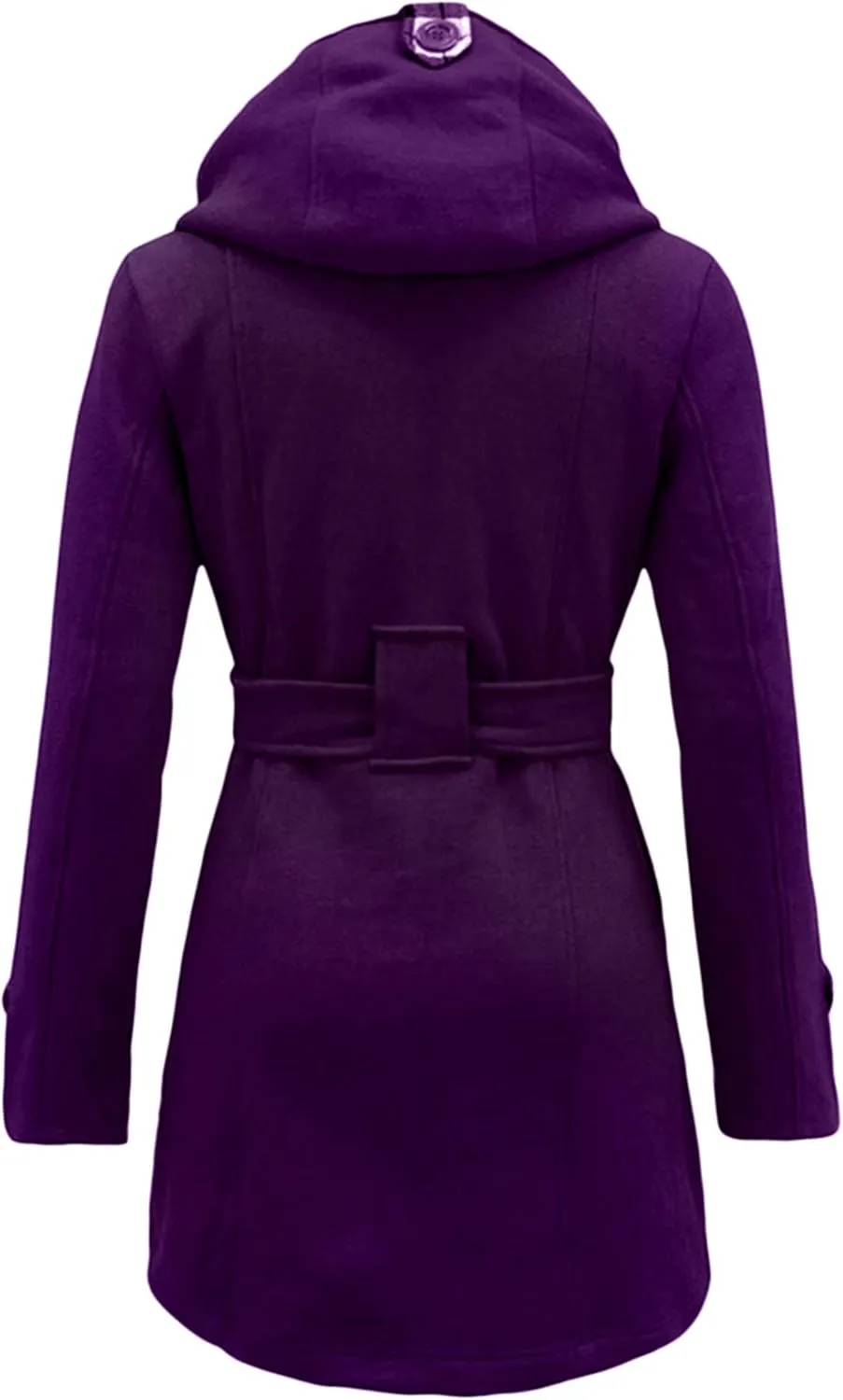 WIWIQS Women's Hooded Double-Breasted Thick Wool Blend Trench Coat Jacket Winter Mid-Long Pea Coat with Belt