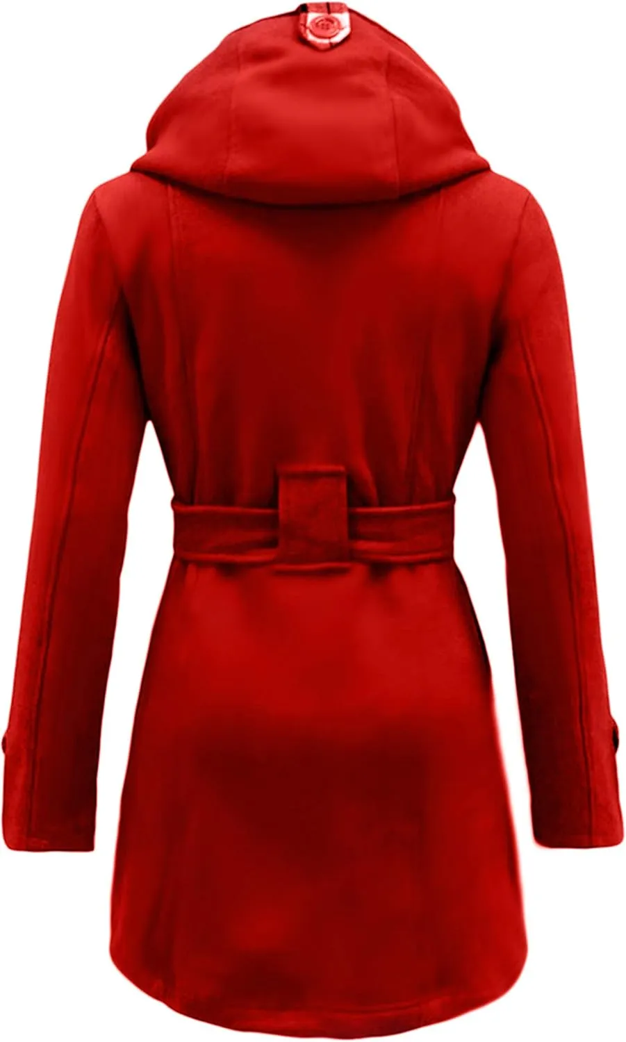 WIWIQS Women's Hooded Double-Breasted Thick Wool Blend Trench Coat Jacket Winter Mid-Long Pea Coat with Belt