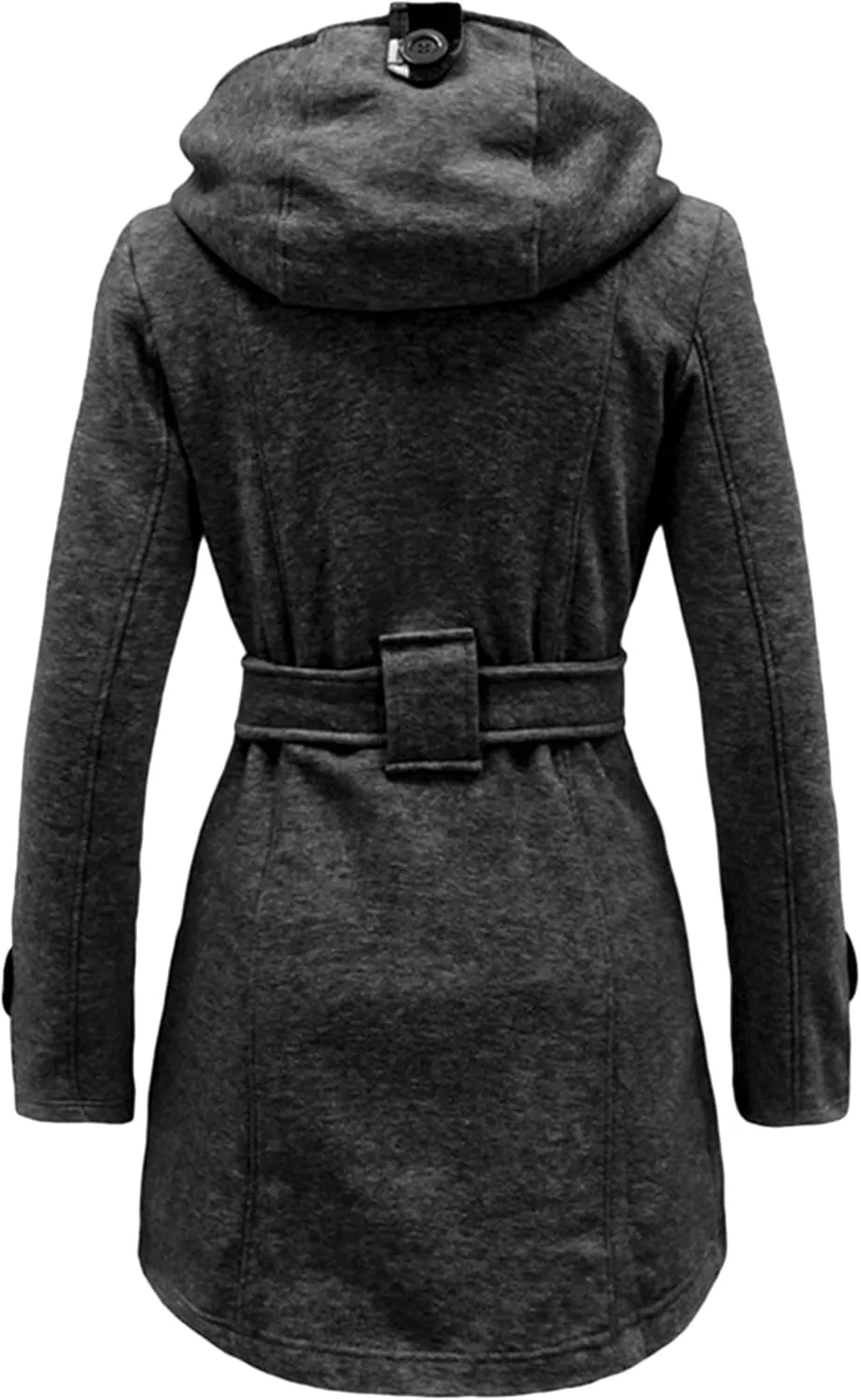 WIWIQS Women's Hooded Double-Breasted Thick Wool Blend Trench Coat Jacket Winter Mid-Long Pea Coat with Belt