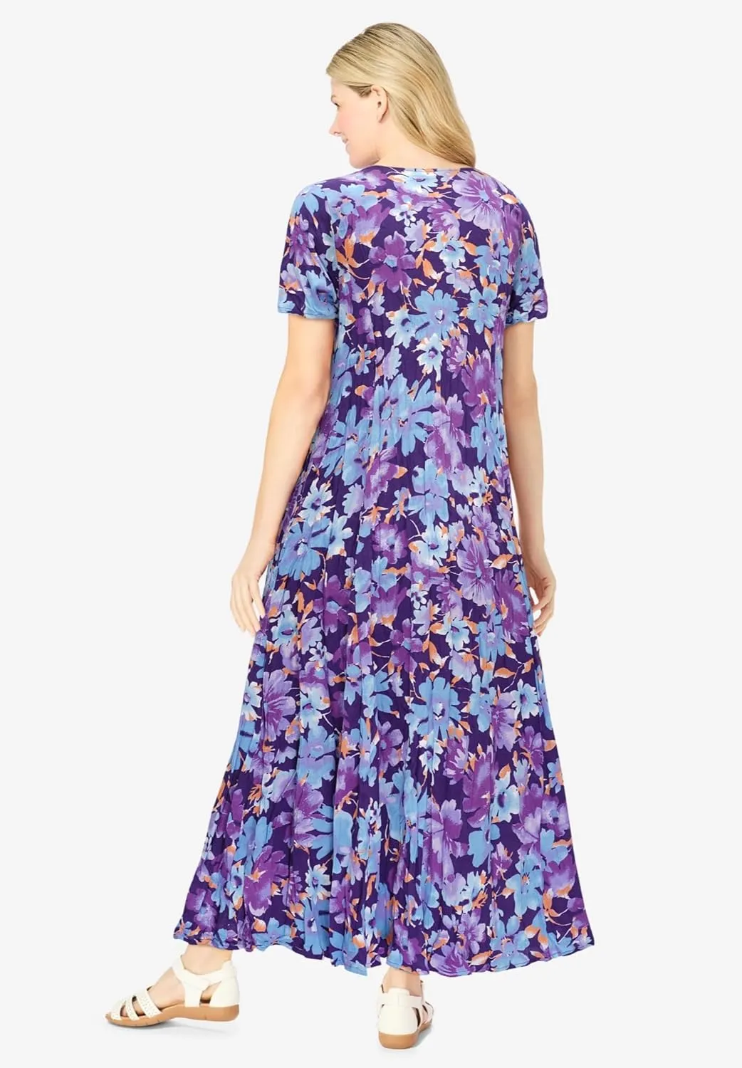 Woman Within Plus Size Short-Sleeve Crinkle Dress