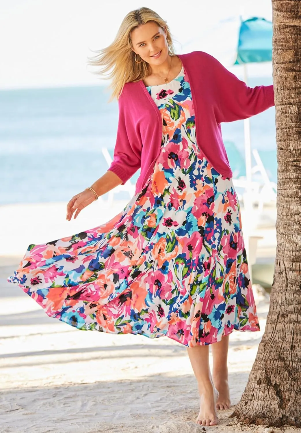 Woman Within Plus Size Short-Sleeve Crinkle Dress