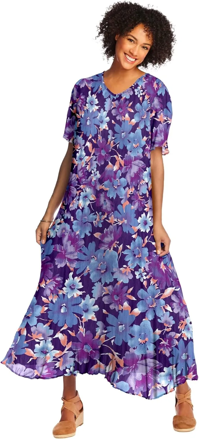 Woman Within Plus Size Short-Sleeve Crinkle Dress