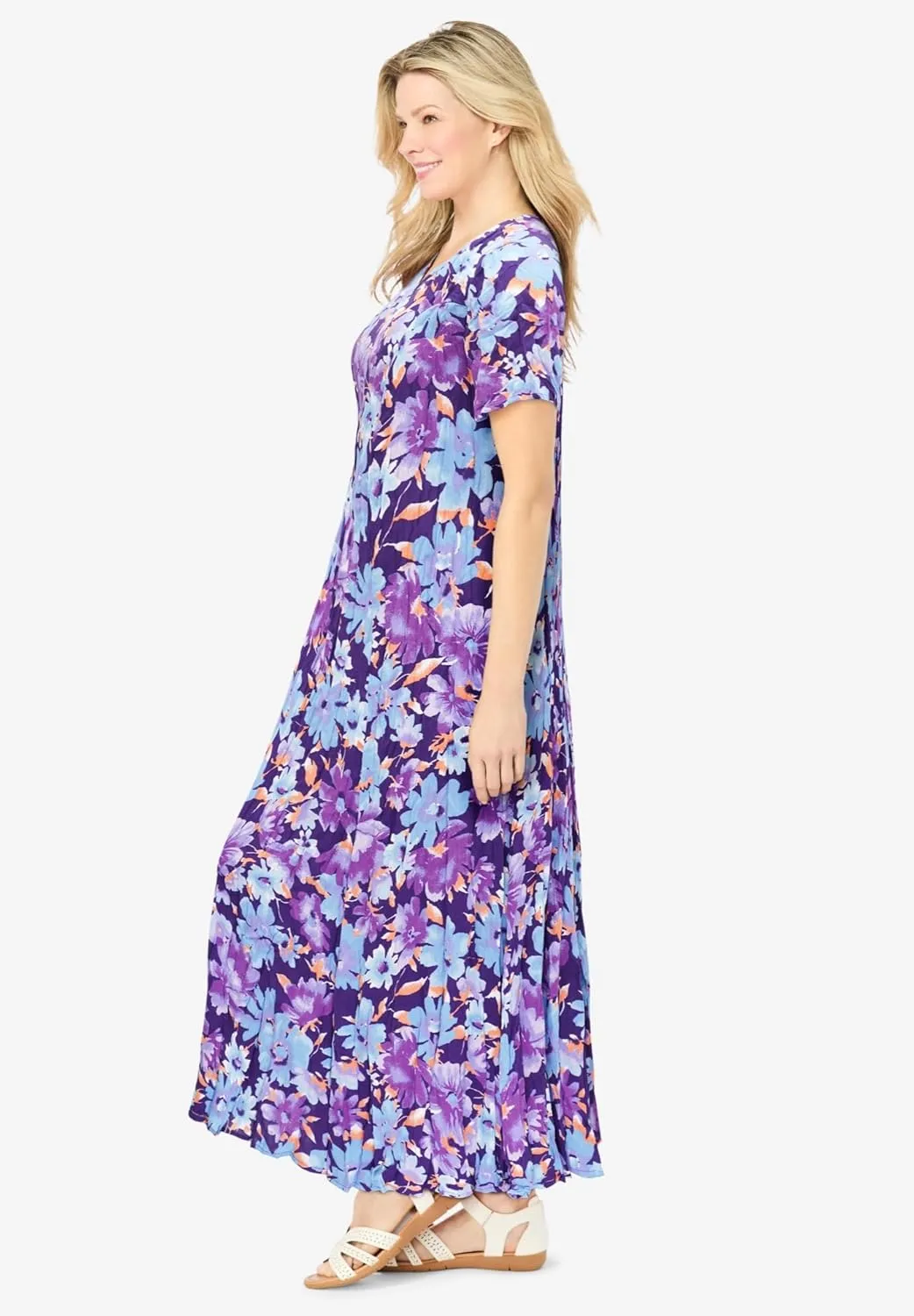 Woman Within Plus Size Short-Sleeve Crinkle Dress