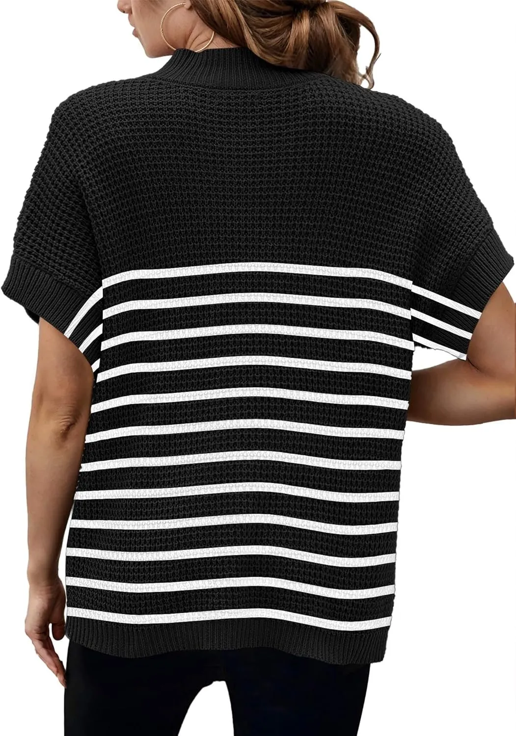 Women 2024 Sweater Vest Mock Neck Batwing Short Sleeve Oversized Ribbed Knit Tops Fall Pullover Sweater S-XXL