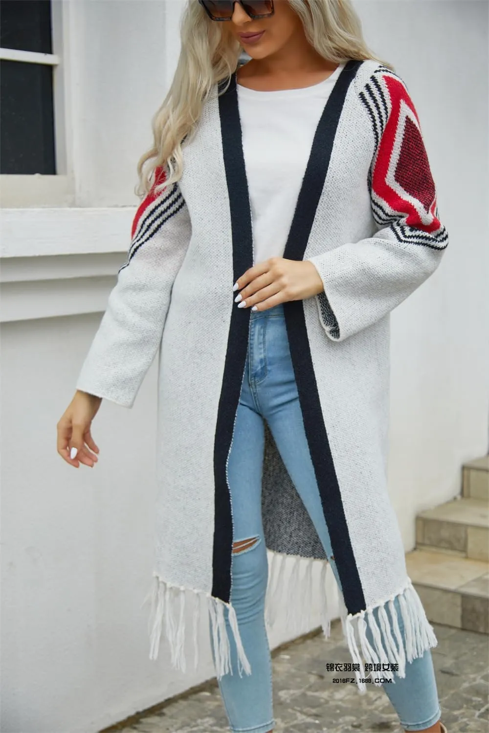 Women Boho Cardigan Sweater Long Open Front Western Aztec Tribal Tassel Fringe Knit Sweaters Vintage Hippie Clothes