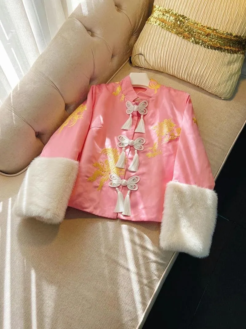 Women Chinese Style Coat Vintage Tops Winter Cotton Padded Outerwear Clothes Female