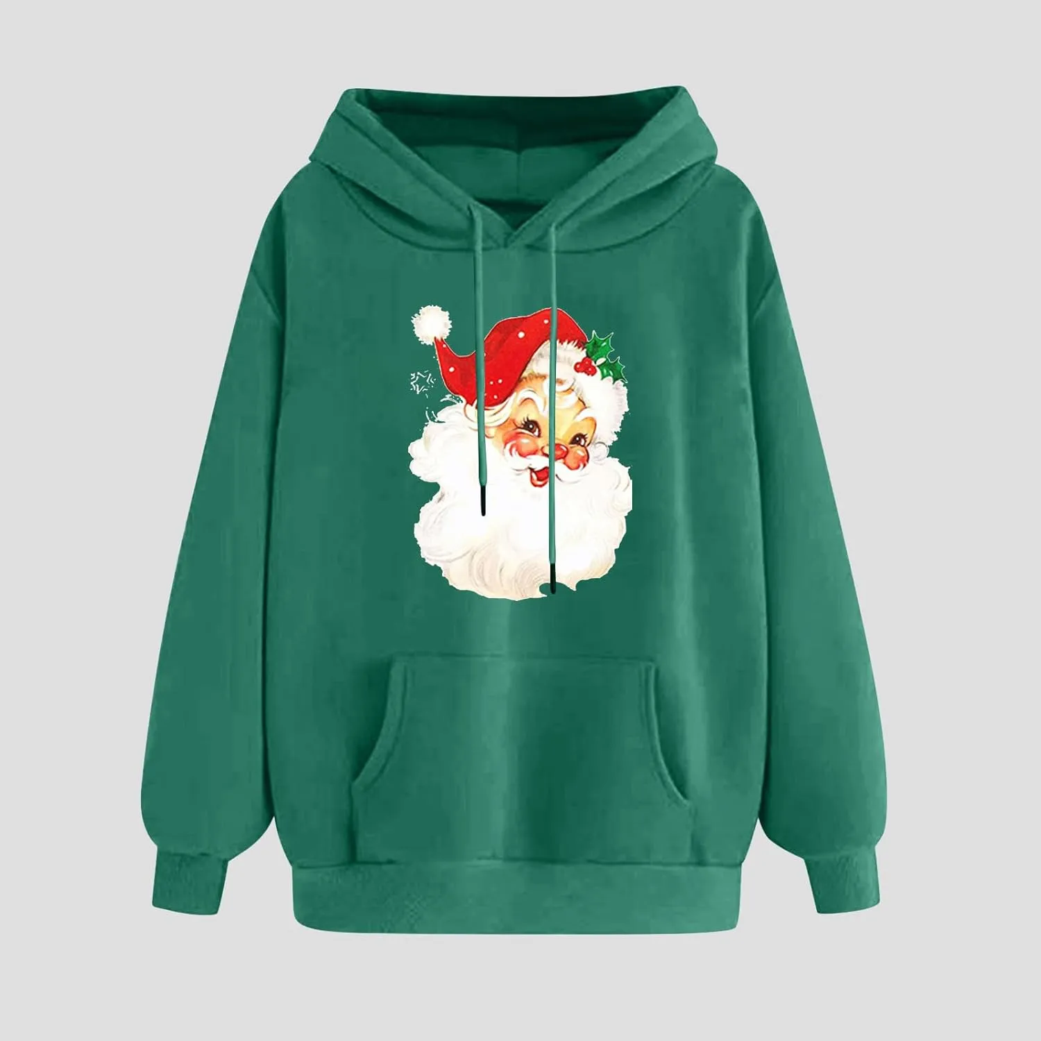 Women Christmas Retro Santa Claus Hooded Sweatshirts Crewneck Long Sleeve Fleece Hoodies Pullover Tops with Pocket
