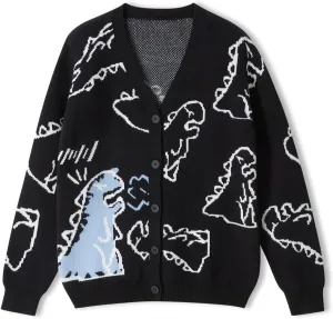 Women Dinosaur Print Knit Sweater Aesthetic Harajuku Oversized Pullover E Girl Streetwear Preppy Sweater