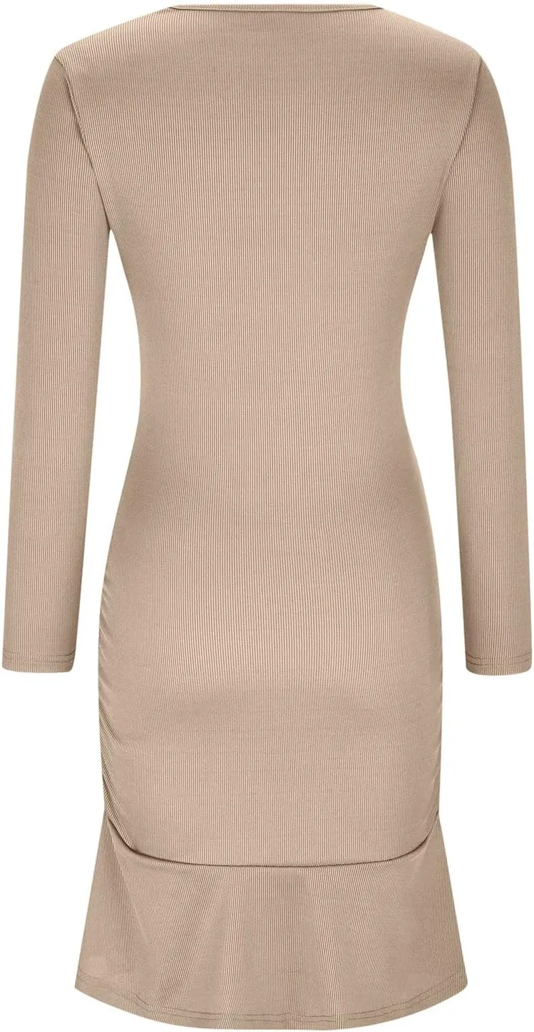 Women Fall Dresses Long Sleeve Ruched Ruffle Mini Dress Casual Knitted Sweater Dress 2024 Trendy Clothing