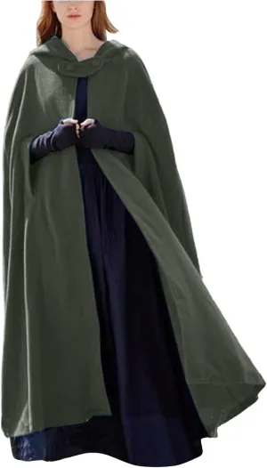 Women Hooded Long Cape Cardigans Winter Casual Vintage Overcoat Fashion Button Female Cloak Wool Coat (Green-1, XL)
