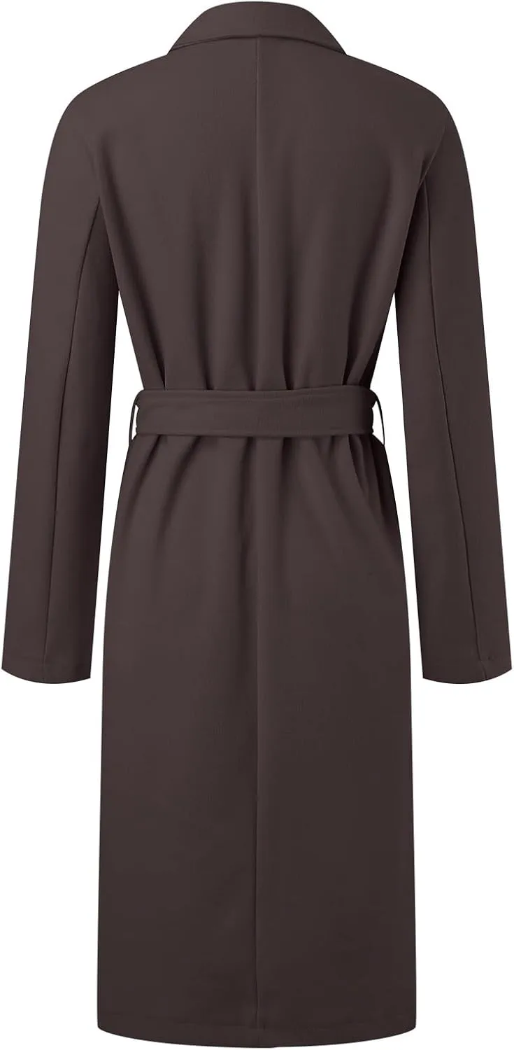 Women Slim Fit Long Overcoat Windbreaker Trench Coat Casual Lapel Open Front Cardigan Long Outwear Winter Warm Jacket