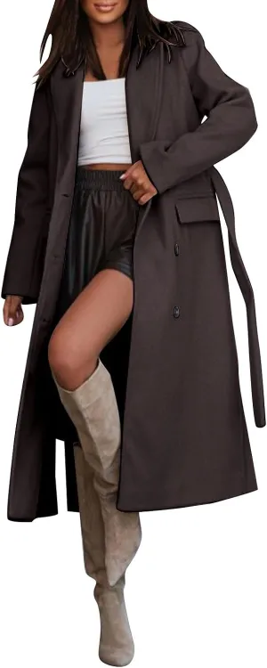 Women Slim Fit Long Overcoat Windbreaker Trench Coat Casual Lapel Open Front Cardigan Long Outwear Winter Warm Jacket