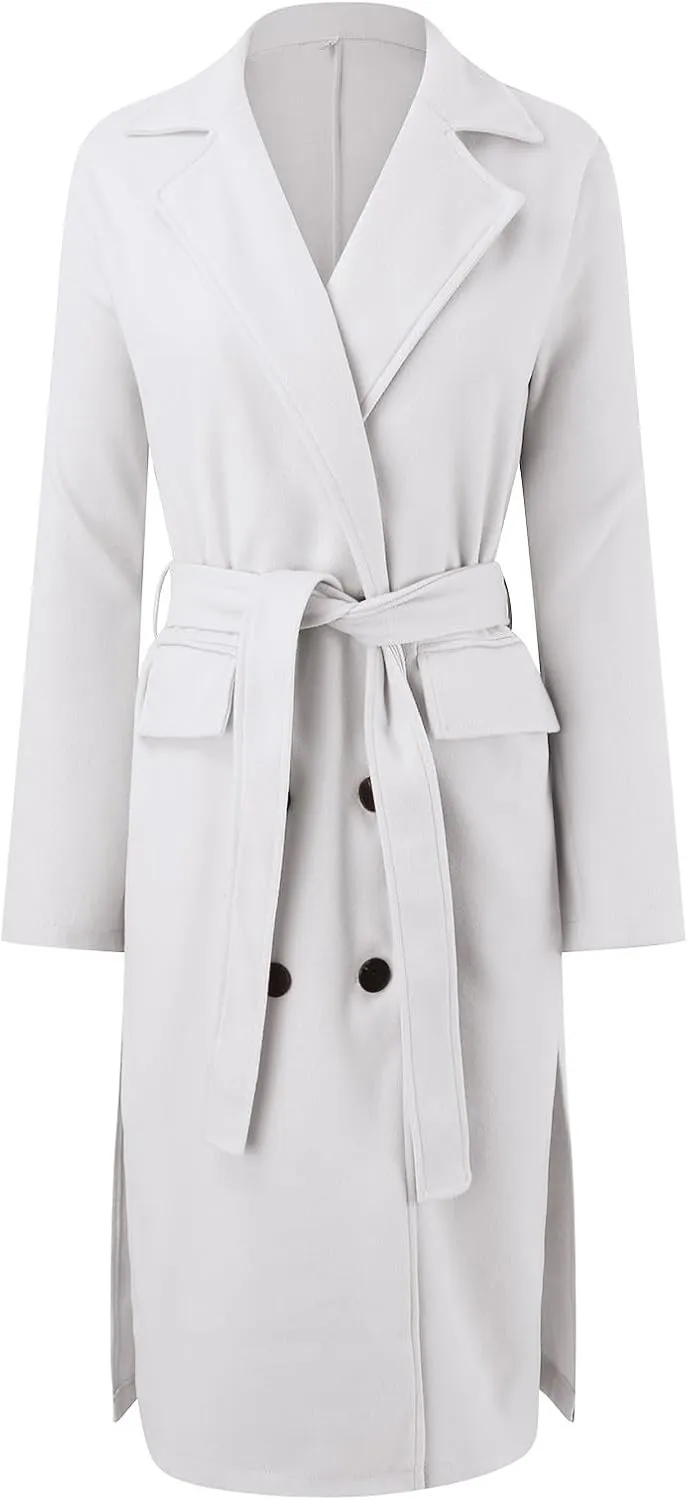 Women Slim Fit Long Overcoat Windbreaker Trench Coat Casual Lapel Open Front Cardigan Long Outwear Winter Warm Jacket