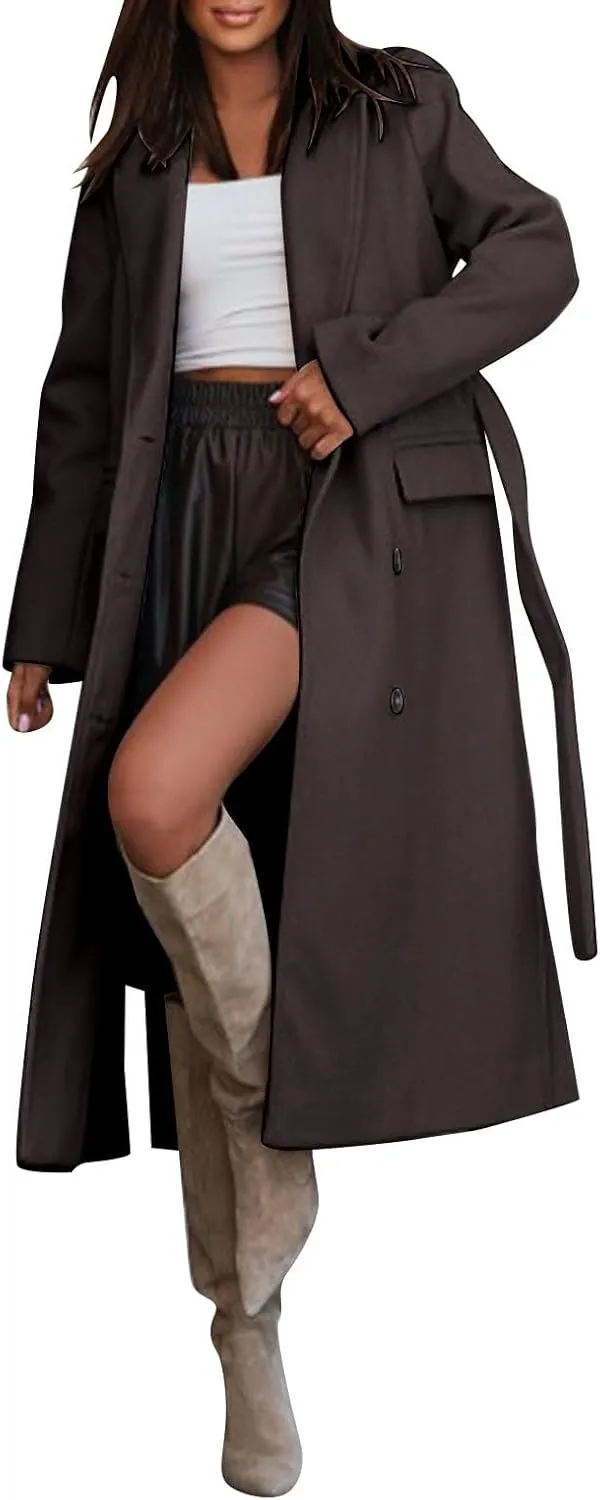 Women Slim Fit Long Overcoat Windbreaker Trench Coat Casual Lapel Open Front Cardigan Long Outwear Winter Warm Jacket
