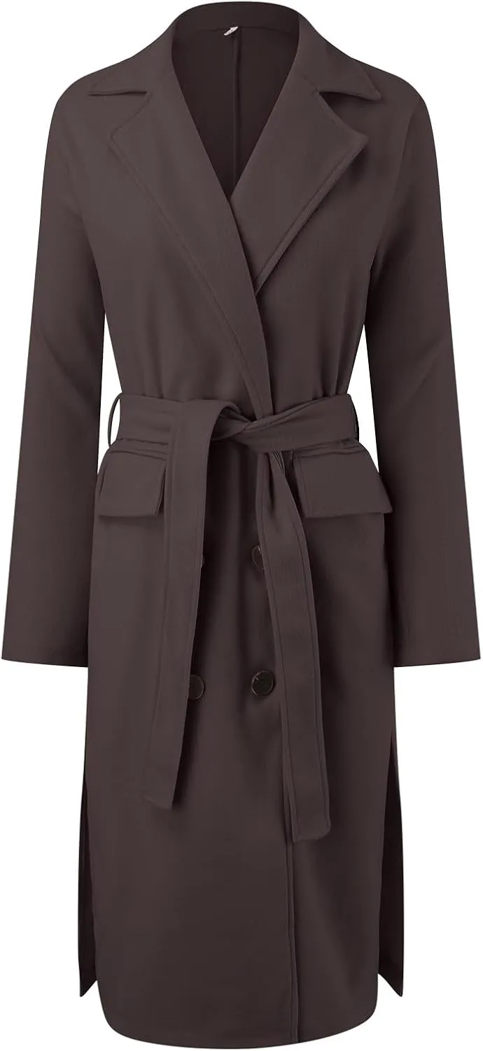 Women Slim Fit Long Overcoat Windbreaker Trench Coat Casual Lapel Open Front Cardigan Long Outwear Winter Warm Jacket
