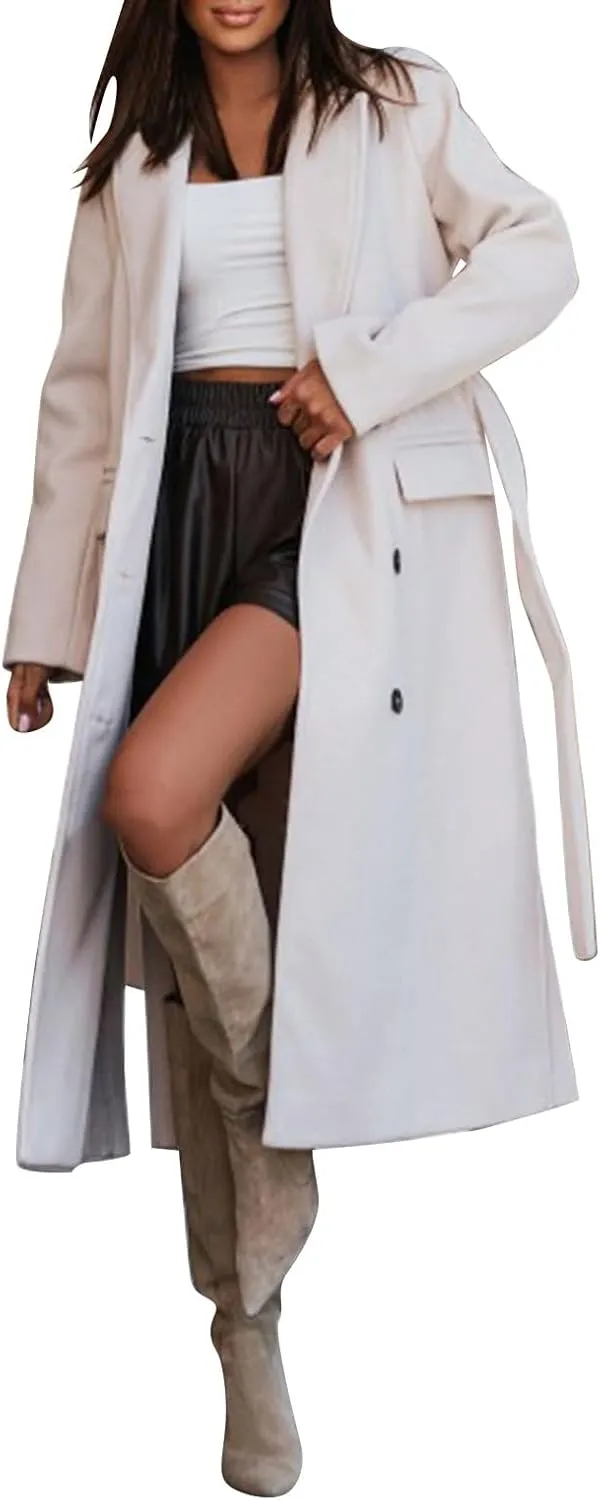 Women Slim Fit Long Overcoat Windbreaker Trench Coat Casual Lapel Open Front Cardigan Long Outwear Winter Warm Jacket