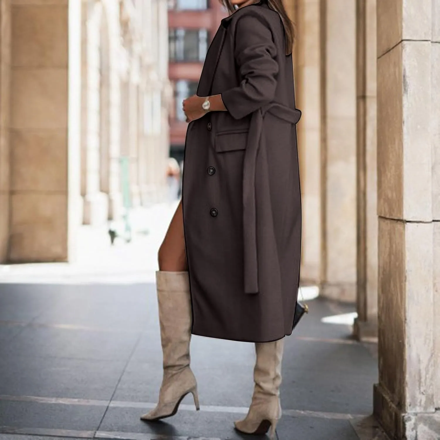 Women Slim Fit Long Overcoat Windbreaker Trench Coat Casual Lapel Open Front Cardigan Long Outwear Winter Warm Jacket