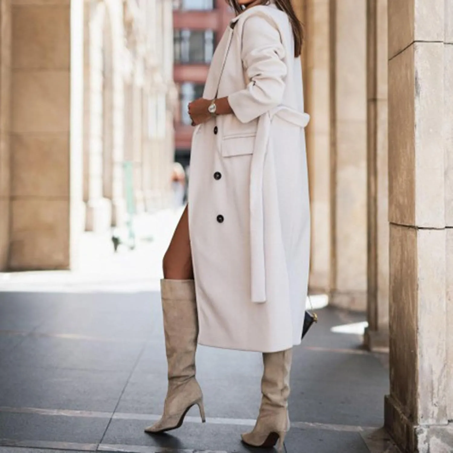 Women Slim Fit Long Overcoat Windbreaker Trench Coat Casual Lapel Open Front Cardigan Long Outwear Winter Warm Jacket