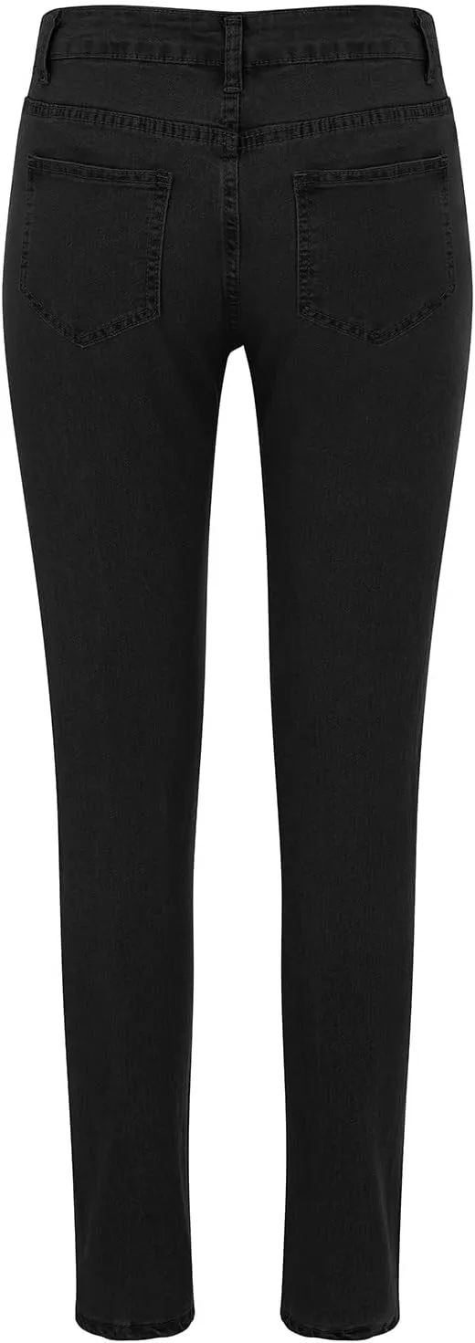 Women Slim High Waist Pencil Pants Button Sexy Skinny Jeans Pants with Pockets Trendy Comfy Stretchy Denim Trousers
