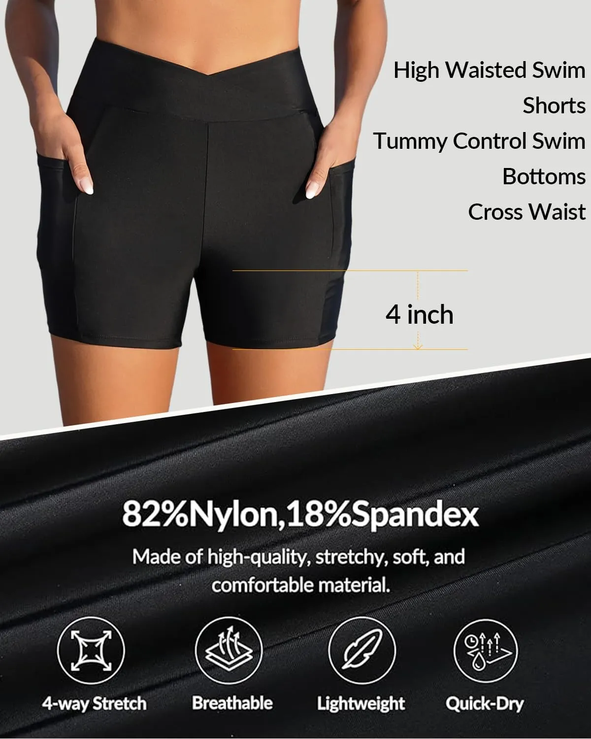 Women Swim Shorts - 4" High Waisted Swimsuit Bottoms Tummy Control 2025 Boy Shorts with Pocket