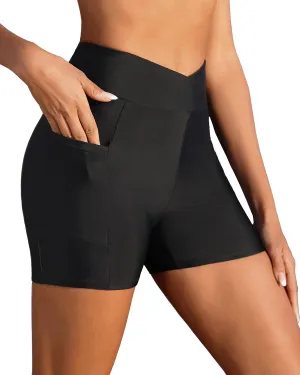 Women Swim Shorts - 4" High Waisted Swimsuit Bottoms Tummy Control 2025 Boy Shorts with Pocket