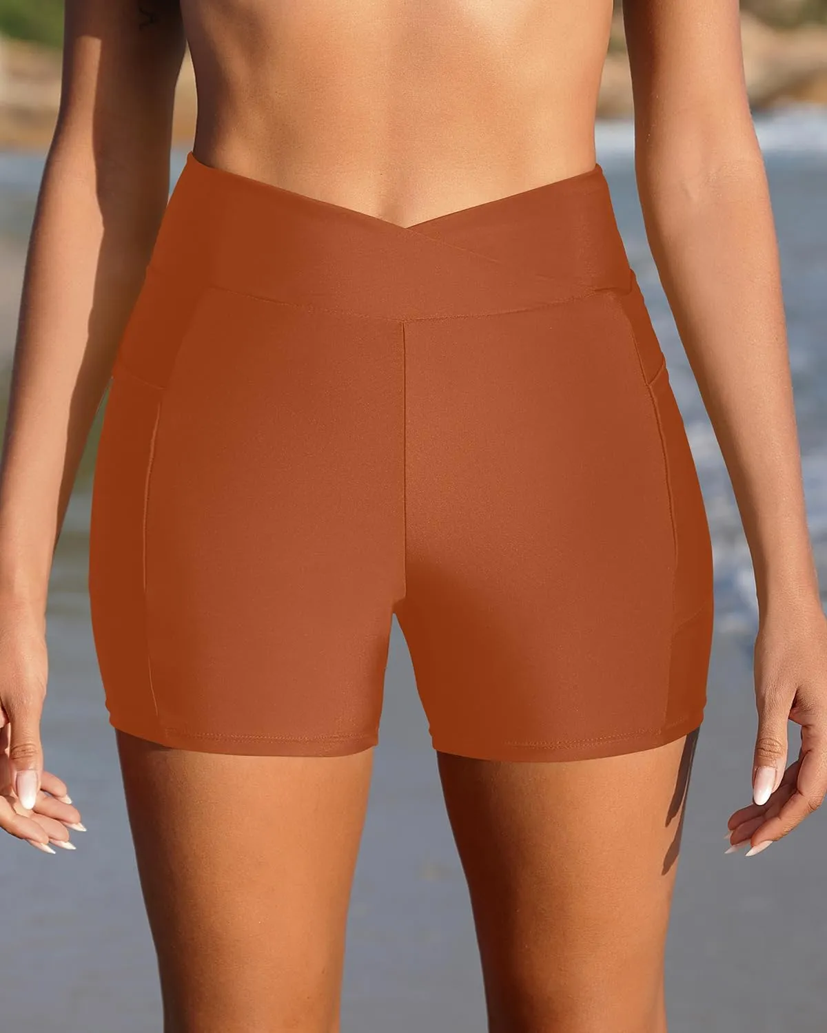 Women Swim Shorts - 4" High Waisted Swimsuit Bottoms Tummy Control 2025 Boy Shorts with Pocket