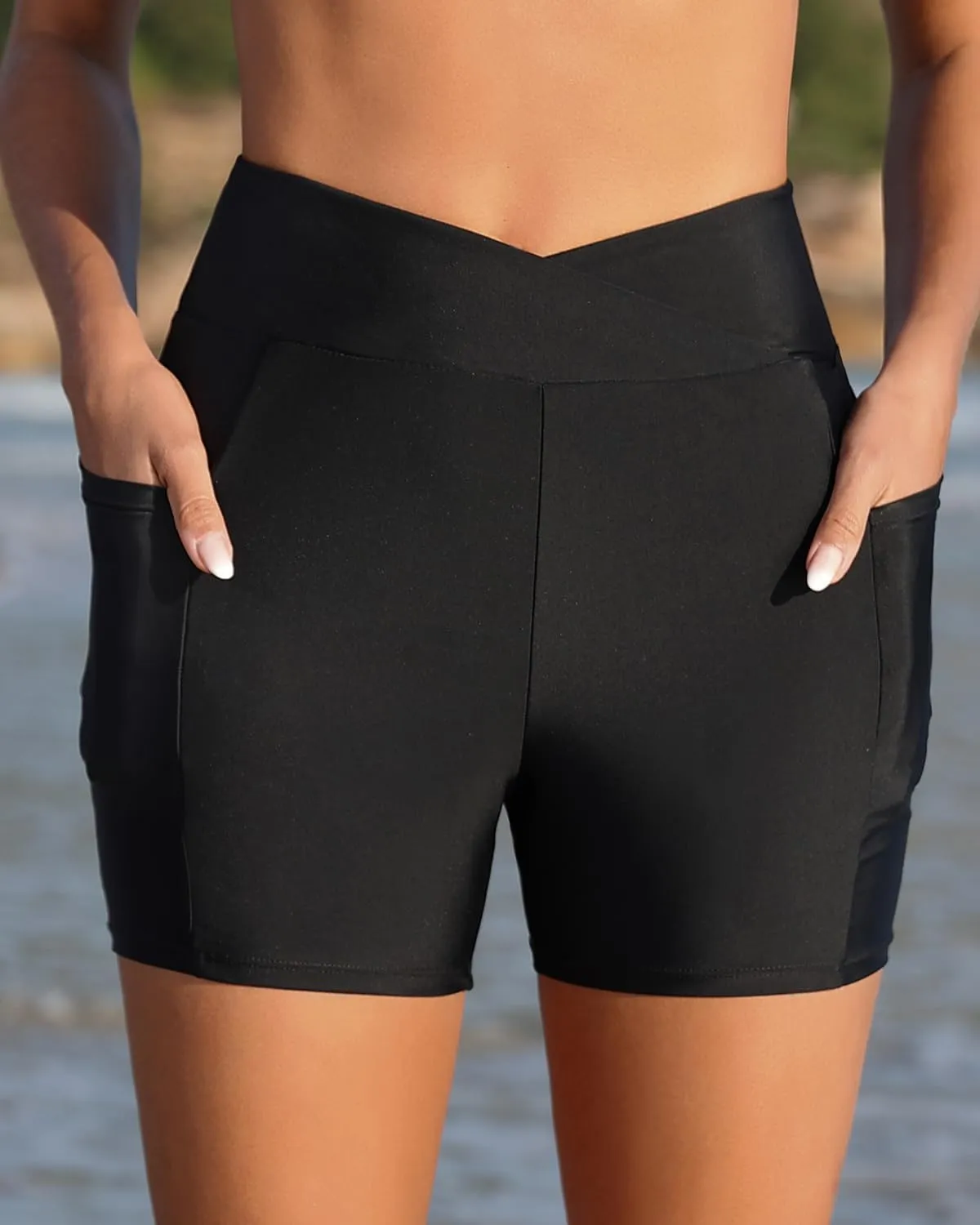 Women Swim Shorts - 4" High Waisted Swimsuit Bottoms Tummy Control 2025 Boy Shorts with Pocket
