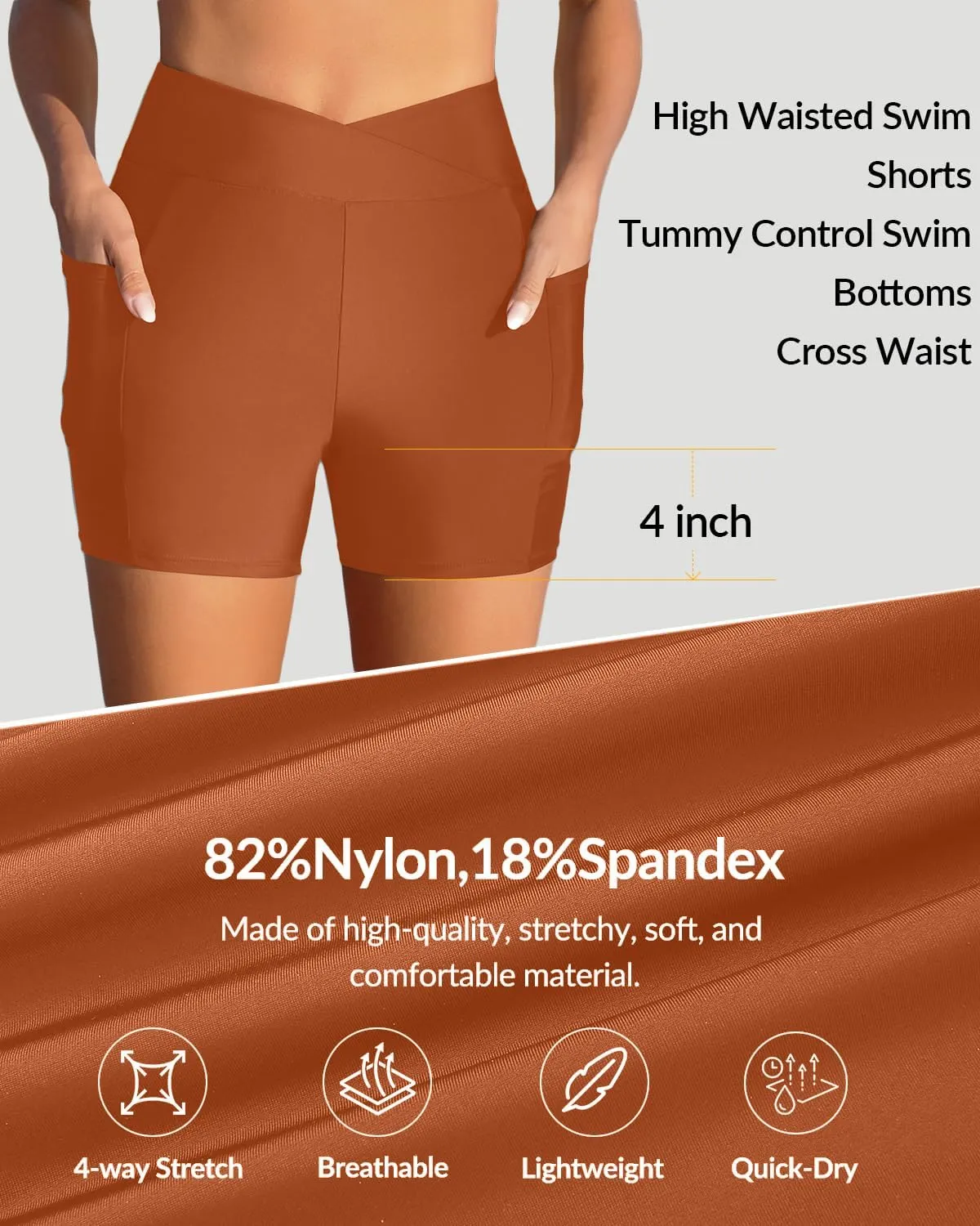 Women Swim Shorts - 4" High Waisted Swimsuit Bottoms Tummy Control 2025 Boy Shorts with Pocket