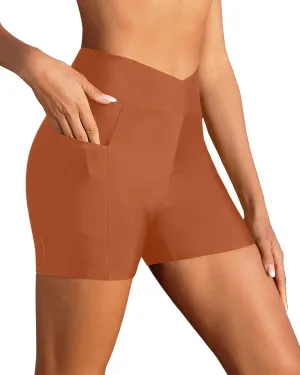 Women Swim Shorts - 4" High Waisted Swimsuit Bottoms Tummy Control 2025 Boy Shorts with Pocket