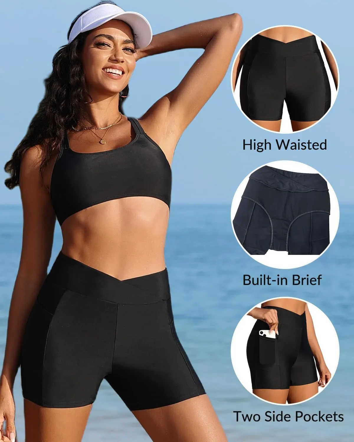 Women Swim Shorts - 4" High Waisted Swimsuit Bottoms Tummy Control 2025 Boy Shorts with Pocket