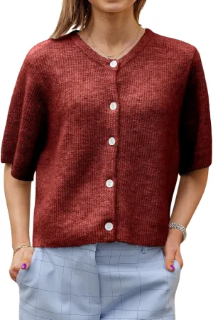 Women Y2K Cardigan Sweater Short Sleeve Button Down Ribbed Knit Crop Top Fall Winter Going Out Sweater