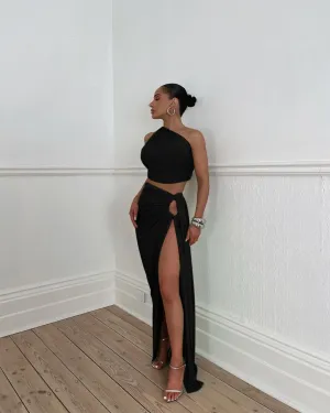 Women's 2 Piece Dress Sexy Y2k Strapless Crop Top High Slit Skirt Bodycon Maxi Long Skirt Suit Night Out Dress Sets