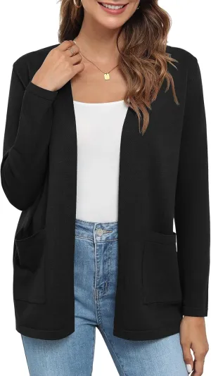 Womens 2024 Opening Cardigan Sweater Lightweight Cardigan Sweater Coat with Pocket Office Coat