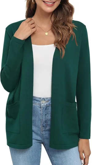 Womens 2024 Opening Cardigan Sweater Lightweight Cardigan Sweater Coat with Pocket Office Coat