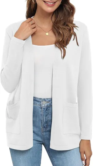 Womens 2024 Opening Cardigan Sweater Lightweight Cardigan Sweater Coat with Pocket Office Coat
