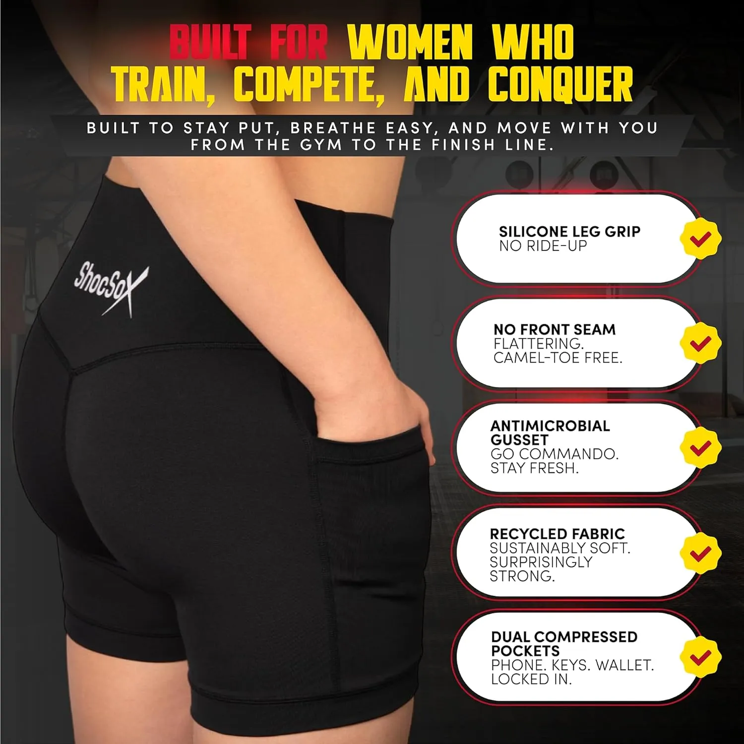 Women's Athletic Shorts  5" Seamless Biker Shorts for Running, Gym, Workout | Double Pockets, Recycled Material