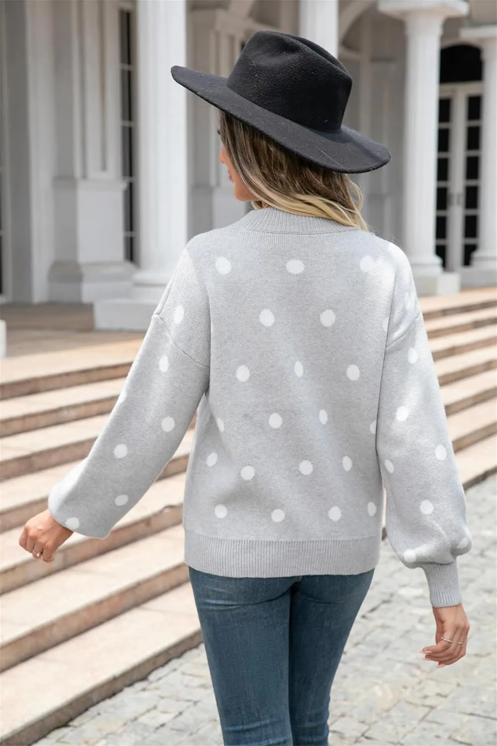 Womens Autumn Winter Sweaters Warm Comfortable Pullovers Casual Fashion Cardigans Ladies Polka Dot Knit Sweater