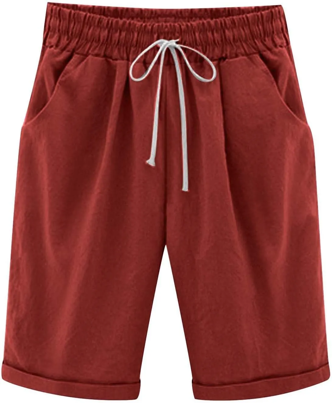Womens Bermuda Shorts Summer Linen Knee Length Wide Leg Shorts Baggy Comfy High Waist Solid Short Pants with Pockets