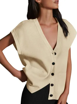 Womens Cardigan Sweater Vest Lightweight V Neck Button Down Cap Sleeve Knit Tops Loose Sleeveless 2025 Spring Outfits