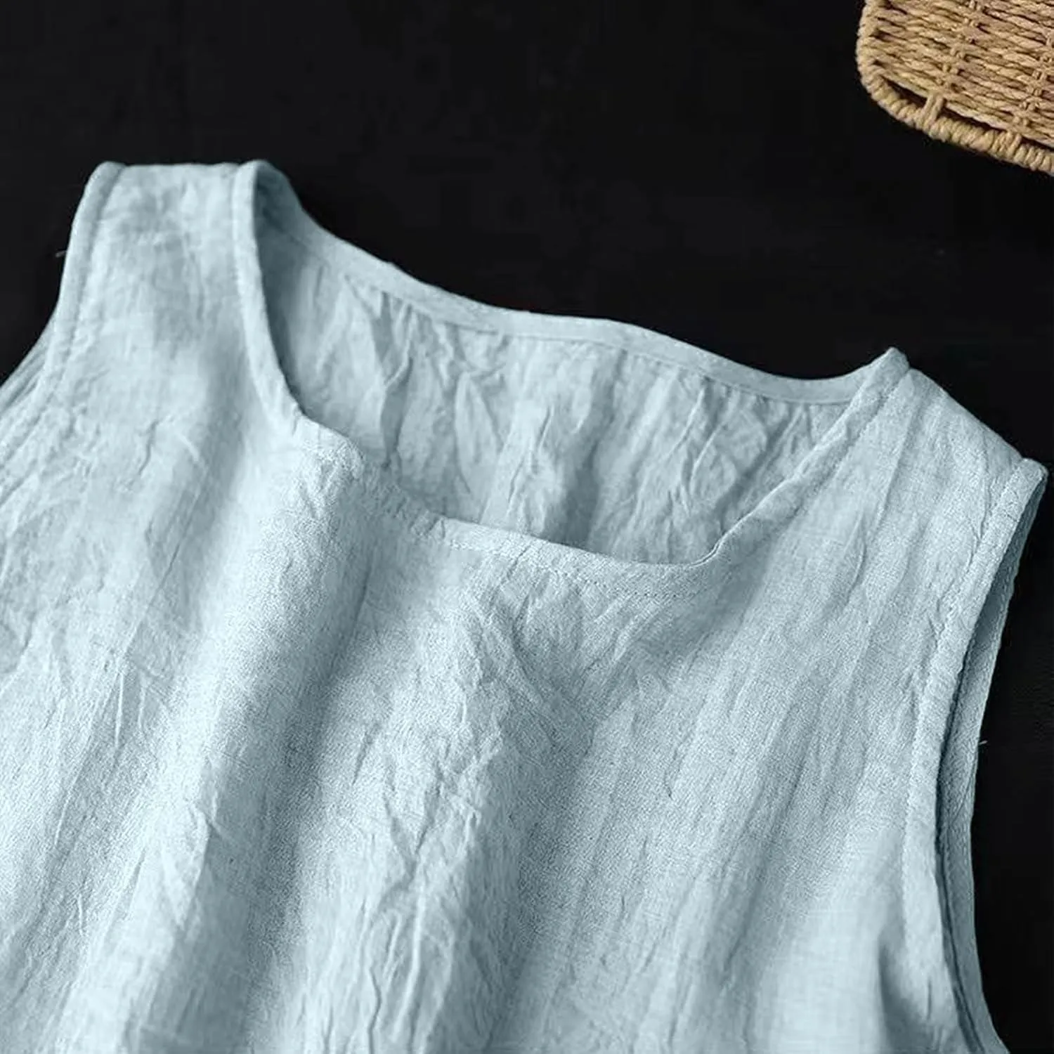Womens Cotton Linen Crewneck Tank Dress Trendy Comfy Sleeveless Loose Midi Dresses Summer Plus Size Beach Sundress
