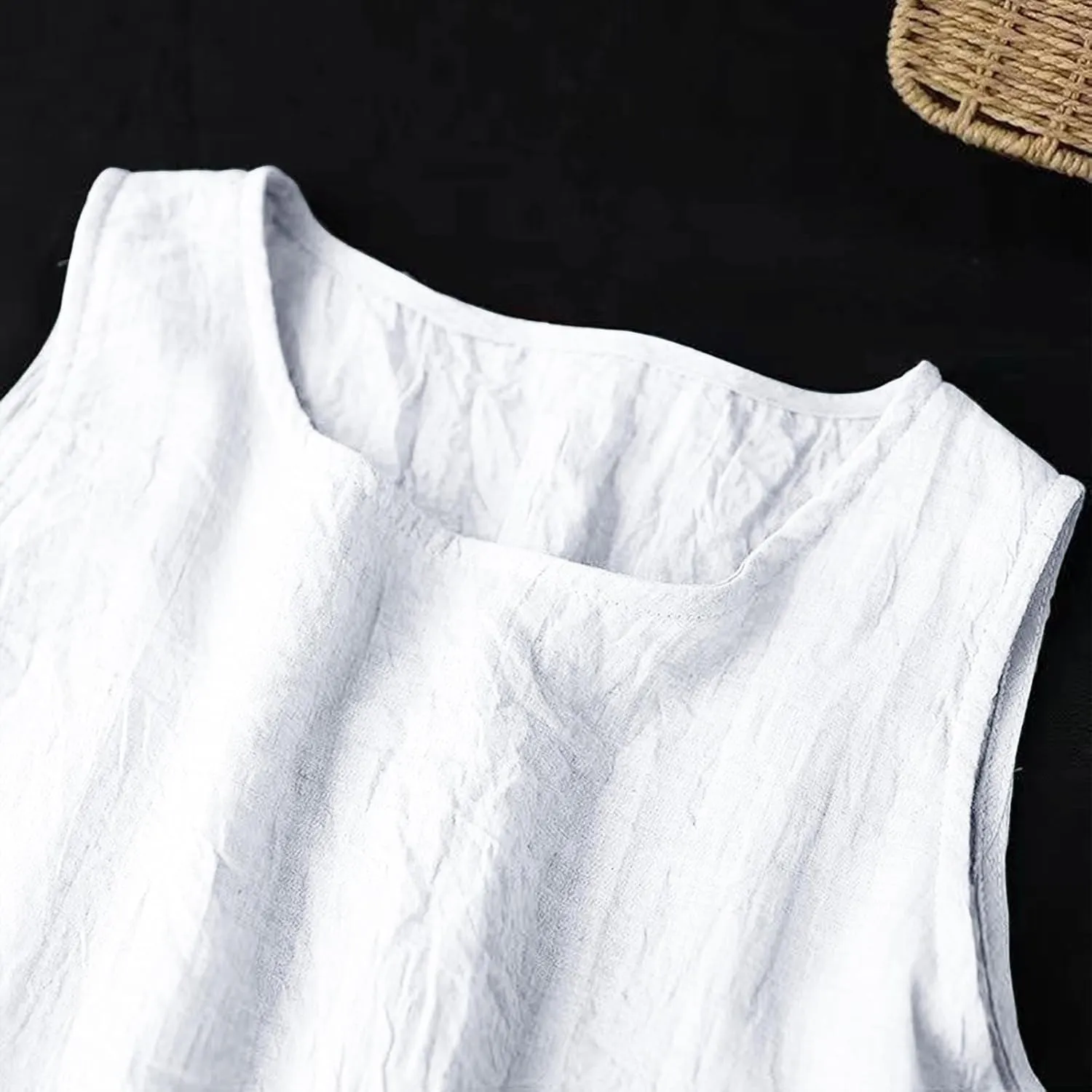 Womens Cotton Linen Crewneck Tank Dress Trendy Comfy Sleeveless Loose Midi Dresses Summer Plus Size Beach Sundress