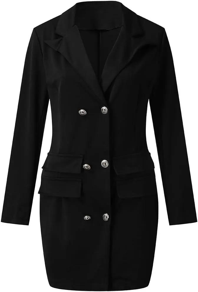 Women's Double Breasted Blazer Dress Slim Fit Formal Long Sleeve Jacket Stylish Decorative Buttons for Business Use
