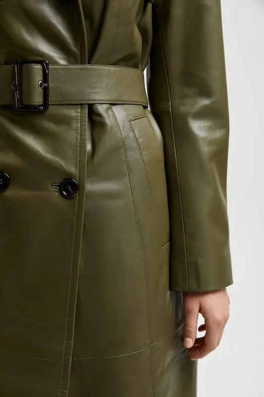 Womens Double Breasted Long Coat - Classic Lapel Trench Coat Women Slim Overcoat with Belt