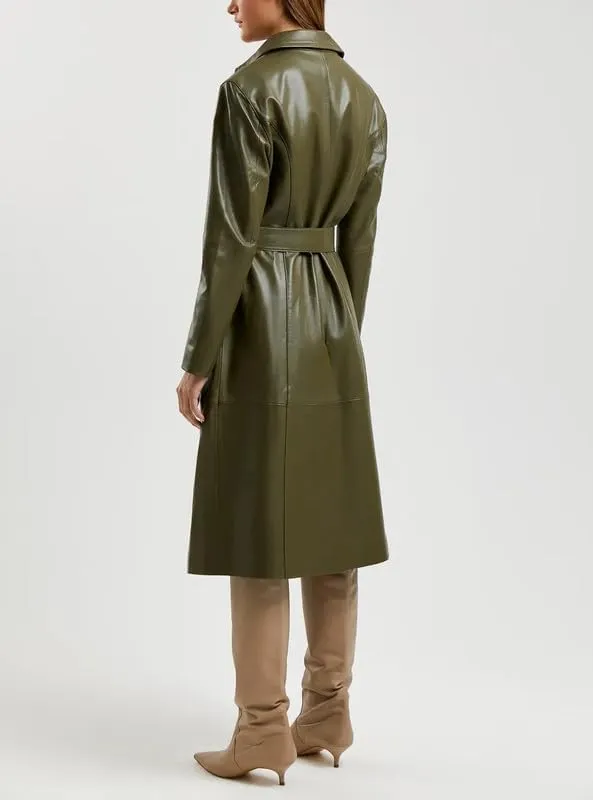 Womens Double Breasted Long Coat - Classic Lapel Trench Coat Women Slim Overcoat with Belt