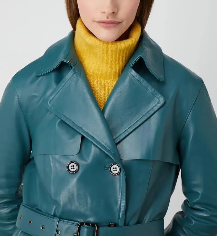 Womens Double Breasted Long Coat - Classic Lapel Trench Coat Women Slim Overcoat with Belt