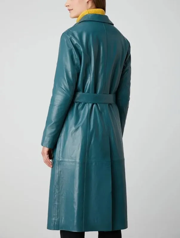 Womens Double Breasted Long Coat - Classic Lapel Trench Coat Women Slim Overcoat with Belt