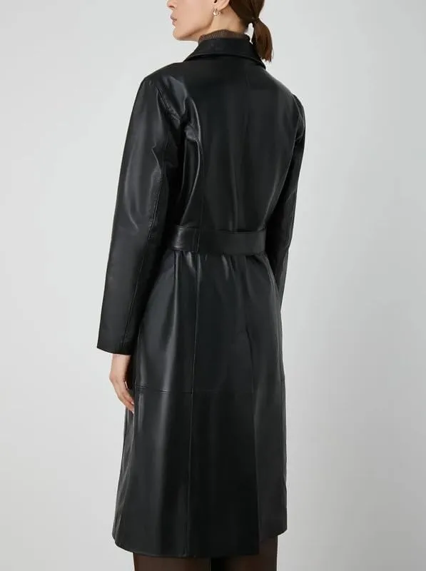 Womens Double Breasted Long Coat - Classic Lapel Trench Coat Women Slim Overcoat with Belt